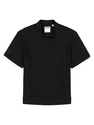 AVIREX Men's Tennis Logo Cotton Waffle-Knit Polo Shirt - Black | Thumbnail 1