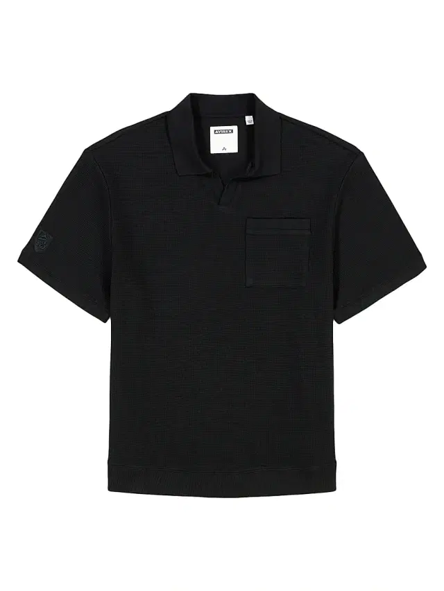 AVIREX Men's Tennis Logo Cotton Waffle-Knit Polo Shirt - Black