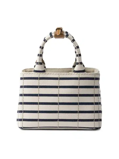 Prada Women's Jardiniere Mini Striped Cotton Canvas Top Handle Bag - Red White | Thumbnail 3