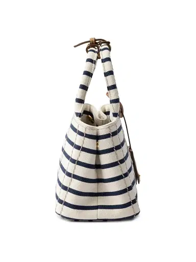 Prada Women's Jardiniere Mini Striped Cotton Canvas Top Handle Bag - Red White | Thumbnail 6
