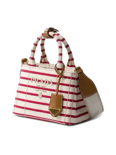 Prada Women's Jardiniere Mini Striped Cotton Canvas Top Handle Bag - Red White | Thumbnail 9