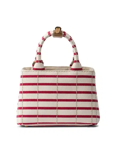 Prada Women's Jardiniere Mini Striped Cotton Canvas Top Handle Bag - Red White | Thumbnail 10