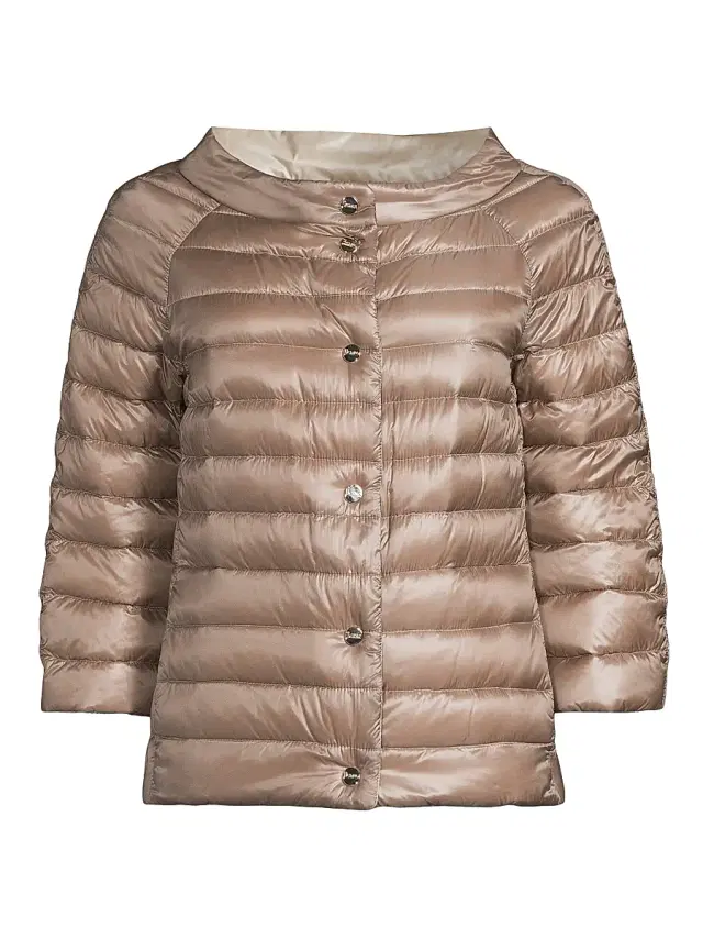 Women's Ultralight Reversible Quilted Nylon Puffer Jacket - Taupe Champagne