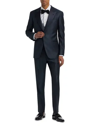Emporio Armani Men's Textured Wool-Silk Tuxedo - Navy Blue - Size 42 | Thumbnail 2