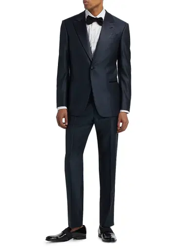 Emporio Armani Men's Textured Wool-Silk Tuxedo - Navy Blue - Size 42 | Thumbnail 3