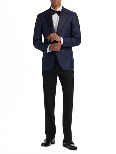 Emporio Armani Men's Diamond Grid Print Dinner Jacket - Navy Blue - Size 48 | Thumbnail 2 Emporio Armani Men's Diamond Grid Print Dinner Jacket - Navy Blue - Size 48 | Thumbnail 2