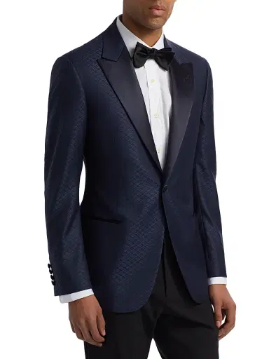 Emporio Armani Men's Diamond Grid Print Dinner Jacket - Navy Blue - Size 48 | Thumbnail 4 Emporio Armani Men's Diamond Grid Print Dinner Jacket - Navy Blue - Size 48 | Thumbnail 4