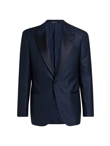 Emporio Armani Men's Diamond Grid Print Dinner Jacket - Navy Blue - Size 48 | Thumbnail 1 Emporio Armani Men's Diamond Grid Print Dinner Jacket - Navy Blue - Size 48 | Thumbnail 1
