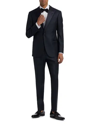 Emporio Armani Men's Textured Wool-Silk Tuxedo - Dark Blue - Size 40 | Thumbnail 2 Emporio Armani Men's Textured Wool-Silk Tuxedo - Dark Blue - Size 40 | Thumbnail 2