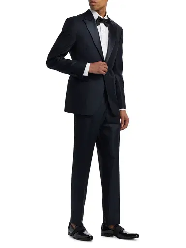 Emporio Armani Men's Textured Wool-Silk Tuxedo - Dark Blue - Size 40 | Thumbnail 4 Emporio Armani Men's Textured Wool-Silk Tuxedo - Dark Blue - Size 40 | Thumbnail 4