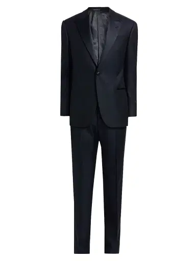 Emporio Armani Men's Textured Wool-Silk Tuxedo - Dark Blue - Size 40 | Thumbnail 1 Emporio Armani Men's Textured Wool-Silk Tuxedo - Dark Blue - Size 40 | Thumbnail 1
