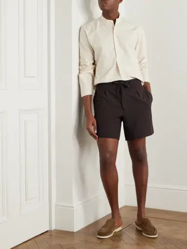 Stòffa Straight-Leg Pleated Wool-Seersucker Shorts - Men | Thumbnail 2