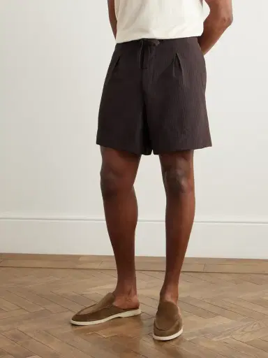 Stòffa Straight-Leg Pleated Wool-Seersucker Shorts - Men | Thumbnail 3