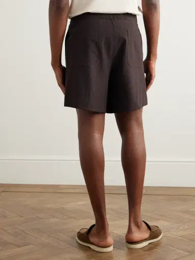 Stòffa Straight-Leg Pleated Wool-Seersucker Shorts - Men | Thumbnail 4
