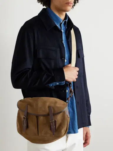 Bleu de Chauffe Fisherman's Musette Leather-Trimmed Suede Messenger Bag - Men | Thumbnail 2 Bleu de Chauffe Fisherman's Musette Leather-Trimmed Suede Messenger Bag - Men | Thumbnail 2