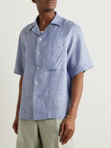 Loro Piana Federico Camp-Collar Linen Shirt - Men | Thumbnail 3