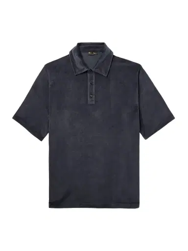 Loro Piana Cotton and Silk-Blend Velour Polo Shirt - Men | Thumbnail 1 Loro Piana Cotton and Silk-Blend Velour Polo Shirt - Men | Thumbnail 1