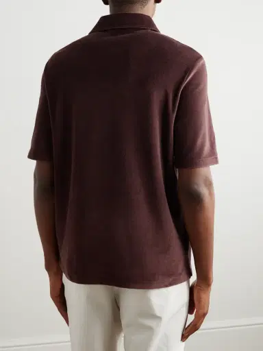 Loro Piana Cotton and Silk-Blend Velour Polo Shirt - Men | Thumbnail 3 Loro Piana Cotton and Silk-Blend Velour Polo Shirt - Men | Thumbnail 3