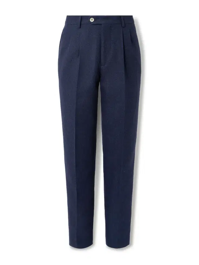 Brunello Cucinelli Tapered Pleated Striped Linen, Silk, Wool and Cotton-Blend Suit Trousers - Men
