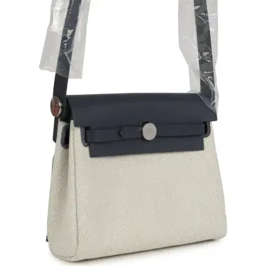 HERMÈS Hermes Herbag Zip 20 Mini Ecru and Bleu Glacier Toile H Canvas and Ardoise Vache Hunter Palladium Hardware | Thumbnail 2