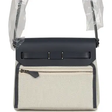 HERMÈS Hermes Herbag Zip 20 Mini Ecru and Bleu Glacier Toile H Canvas and Ardoise Vache Hunter Palladium Hardware | Thumbnail 4