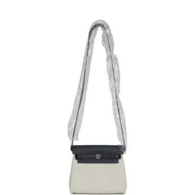 HERMÈS Hermes Herbag Zip 20 Mini Ecru and Bleu Glacier Toile H Canvas and Ardoise Vache Hunter Palladium Hardware | Thumbnail 9
