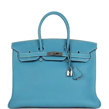 HERMÈS Pre-owned Hermes Birkin 35 Blue Jean Togo Palladium Hardware | Thumbnail 1 HERMÈS Pre-owned Hermes Birkin 35 Blue Jean Togo Palladium Hardware | Thumbnail 1