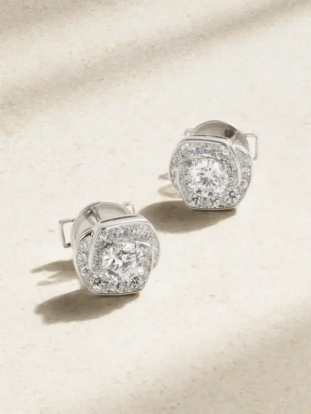 David Morris Frozen Kiss 18-karat White Gold Diamond Earrings