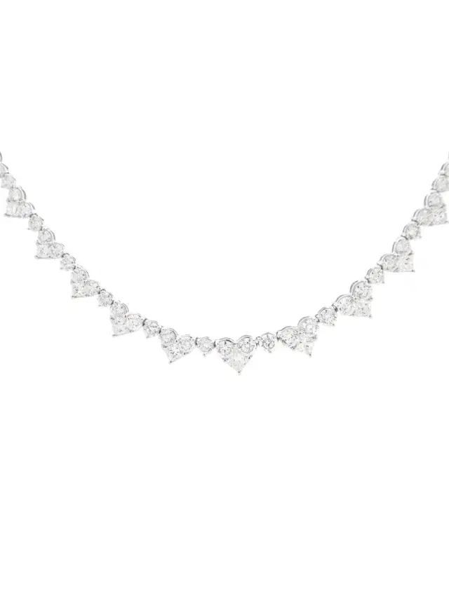 Wish Fine Jewelry 14.58ct Diamond 18K Gold Heart Tennis Necklace