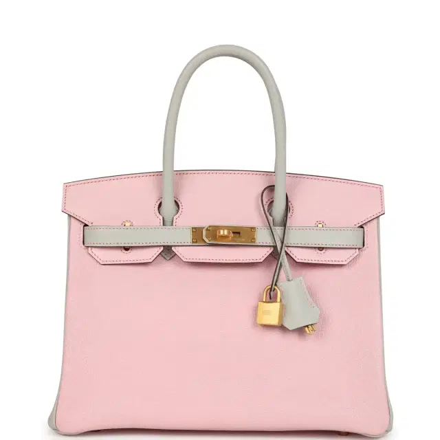 hermes Pre-owned Hermes Special Order (HSS) Birkin 30 Rose Sakura and Gris Perle Chevre Brushed Gold Hardware