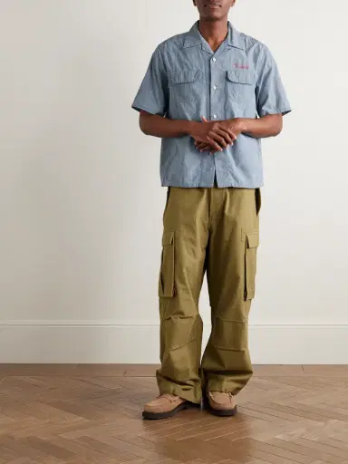 Visvim Keesey Convertible-Collar Logo-Embroidered Cotton and Silk-Blend Chambray Shirt - Men | Thumbnail 2
