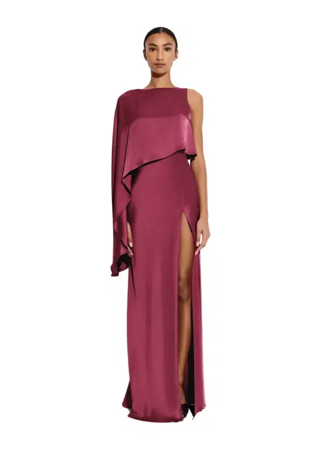 LAPOINTE Satin Asymmetric Draped Gown