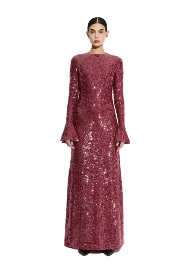 LAPOINTE Sequin Flare Sleeve Boatneck Gown