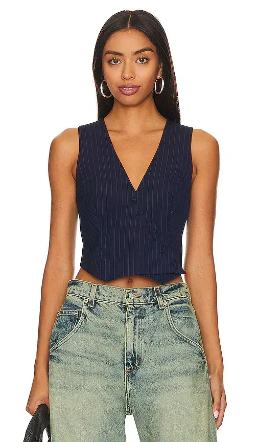 Asymmetric Pin Stripe Vest