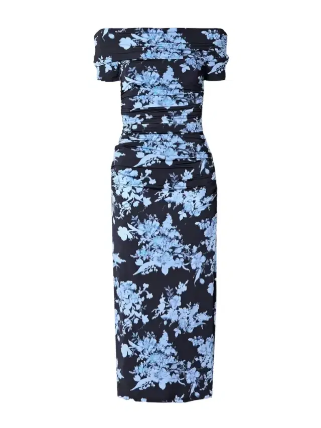 Off-the-shoulder Ruched Floral-print Stretch-jersey Midi Dress