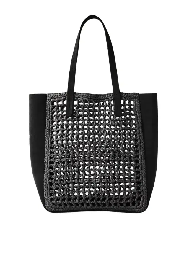 Zoe Small Leather And Raffia Tote