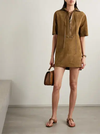 Gucci Horsebit-detailed Leather-trimmed Suede Mini Dress | Thumbnail 2 Gucci Horsebit-detailed Leather-trimmed Suede Mini Dress | Thumbnail 2