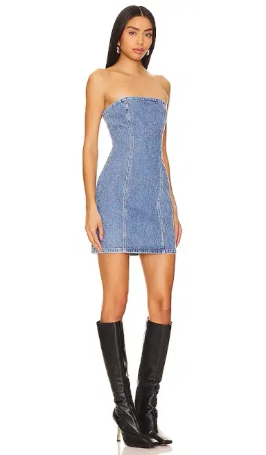 ROTATE Rhinestone Denim Dress | Thumbnail 2
