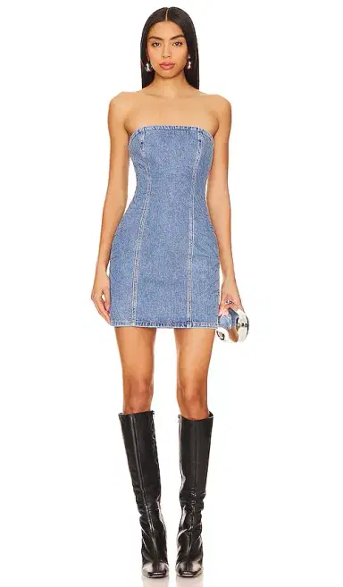 ROTATE Rhinestone Denim Dress | Thumbnail 1
