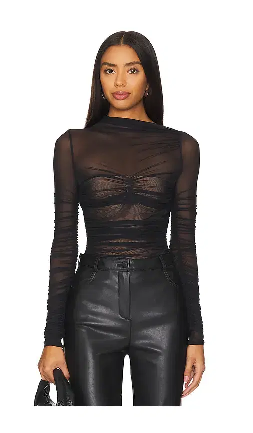 Mila Ruched Bodysuit With Asymetric Neck