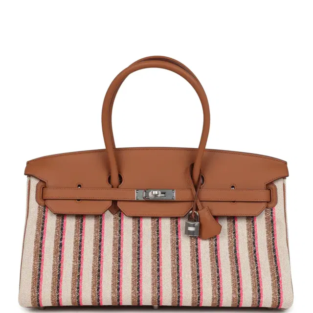 hermes Hermes Shoulder Birkin Light 39 Multicolor Toile and Gold Swift Palladium Hardware