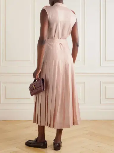 Loro Piana Bryce Belted Pleated Linen Midi Wrap Dress | Thumbnail 3 Loro Piana Bryce Belted Pleated Linen Midi Wrap Dress | Thumbnail 3