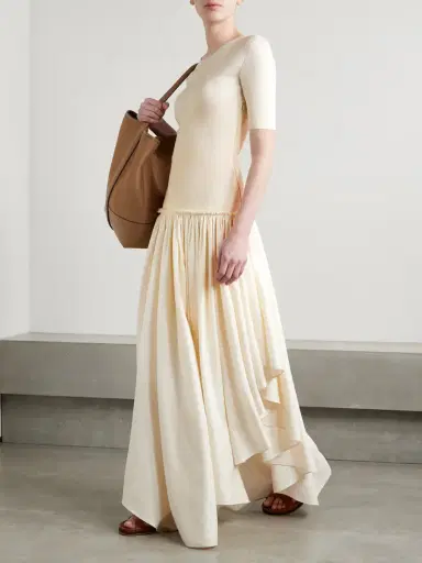 Gabriela Hearst Sirona Paneled Gathered Wool, Silk And Linen-blend Twill And Silk-jersey Maxi Dress | Thumbnail 2 Gabriela Hearst Sirona Paneled Gathered Wool, Silk And Linen-blend Twill And Silk-jersey Maxi Dress | Thumbnail 2