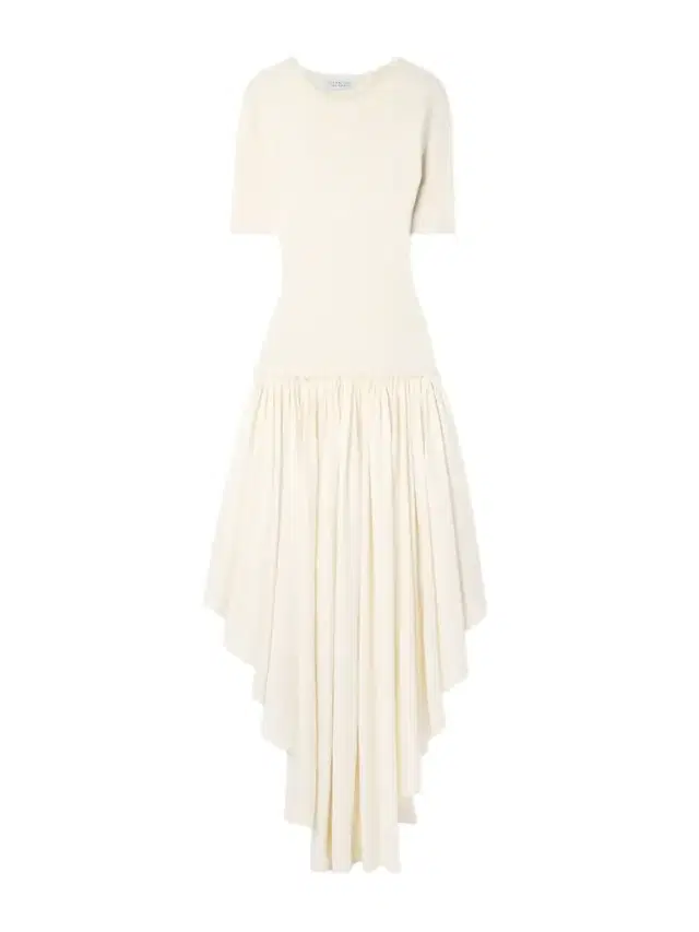 Sirona Paneled Gathered Wool, Silk And Linen-blend Twill And Silk-jersey Maxi Dress