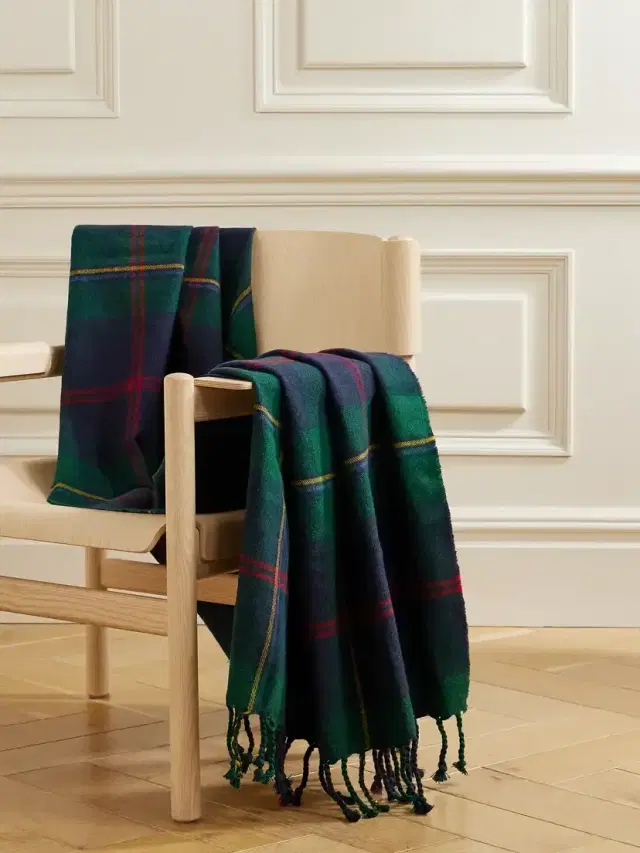 Ralph Lauren Home Langport Fringed Checked Wool And Linen-blend Blanket