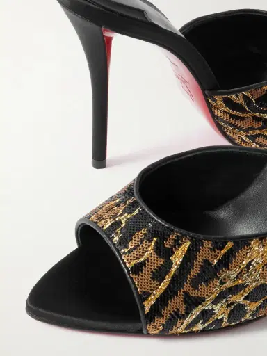 Christian Louboutin Miss Z Ocelot Lurex And Leather-trimmed Sequined Satin Mules | Thumbnail 4 Christian Louboutin Miss Z Ocelot Lurex And Leather-trimmed Sequined Satin Mules | Thumbnail 4