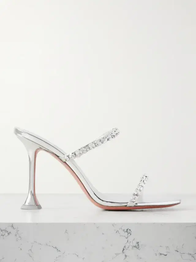 Gigi Crystal-embellished Mirrored-leather Mules