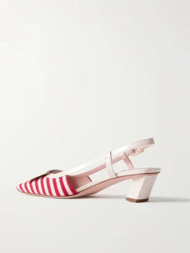 Roger Vivier Belle Vivier 45 Patent-leather Trimmed Striped Canvas Slingback Pumps | Thumbnail 3