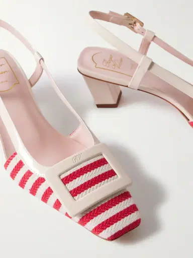 Roger Vivier Belle Vivier 45 Patent-leather Trimmed Striped Canvas Slingback Pumps | Thumbnail 4