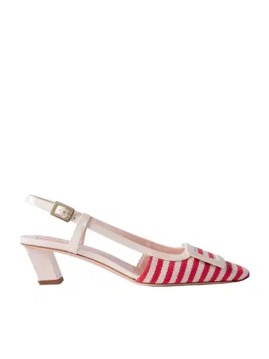 Roger Vivier Belle Vivier 45 Patent-leather Trimmed Striped Canvas Slingback Pumps | Thumbnail 1